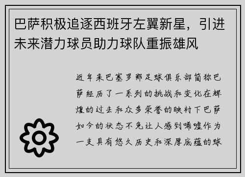 巴萨积极追逐西班牙左翼新星，引进未来潜力球员助力球队重振雄风